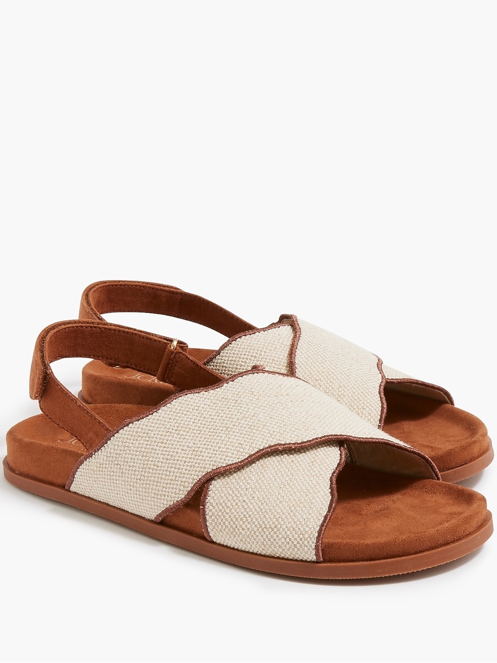 J. Crew Cream and Brown Woven Cross-Band Slingback Sandals